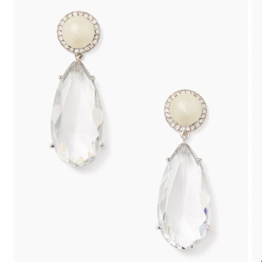 NWT Kate Spade rhodium pearl crystal earrings - Picture 2 of 7